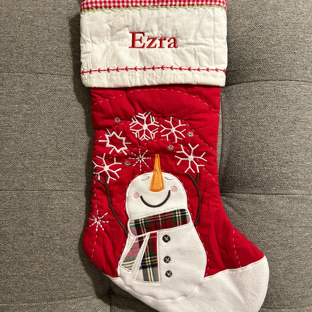 Pottery Barn Kids Red and White Snowman Stocking - Ezra